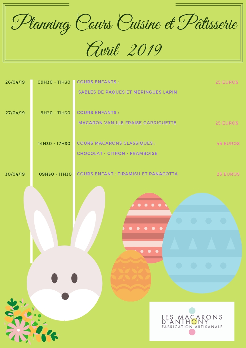 Copie de Planning Cours Cuisine et Pâtisserie avril 2019